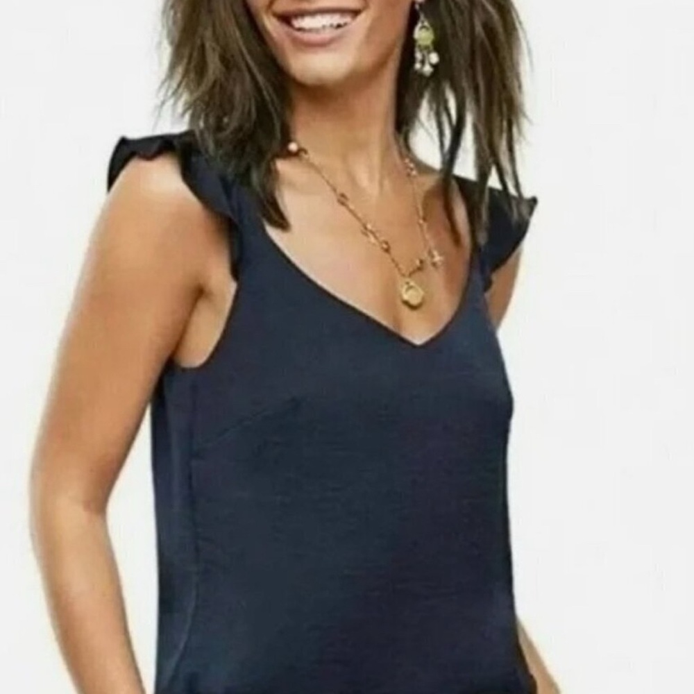 CAbi Handy Cami Navy Ruffle Sleeve Tank Top